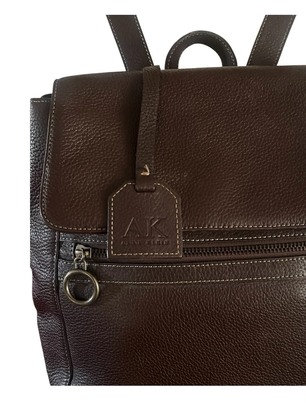 ANNE KLEIN Brown Pebbled Leather Back Pack.